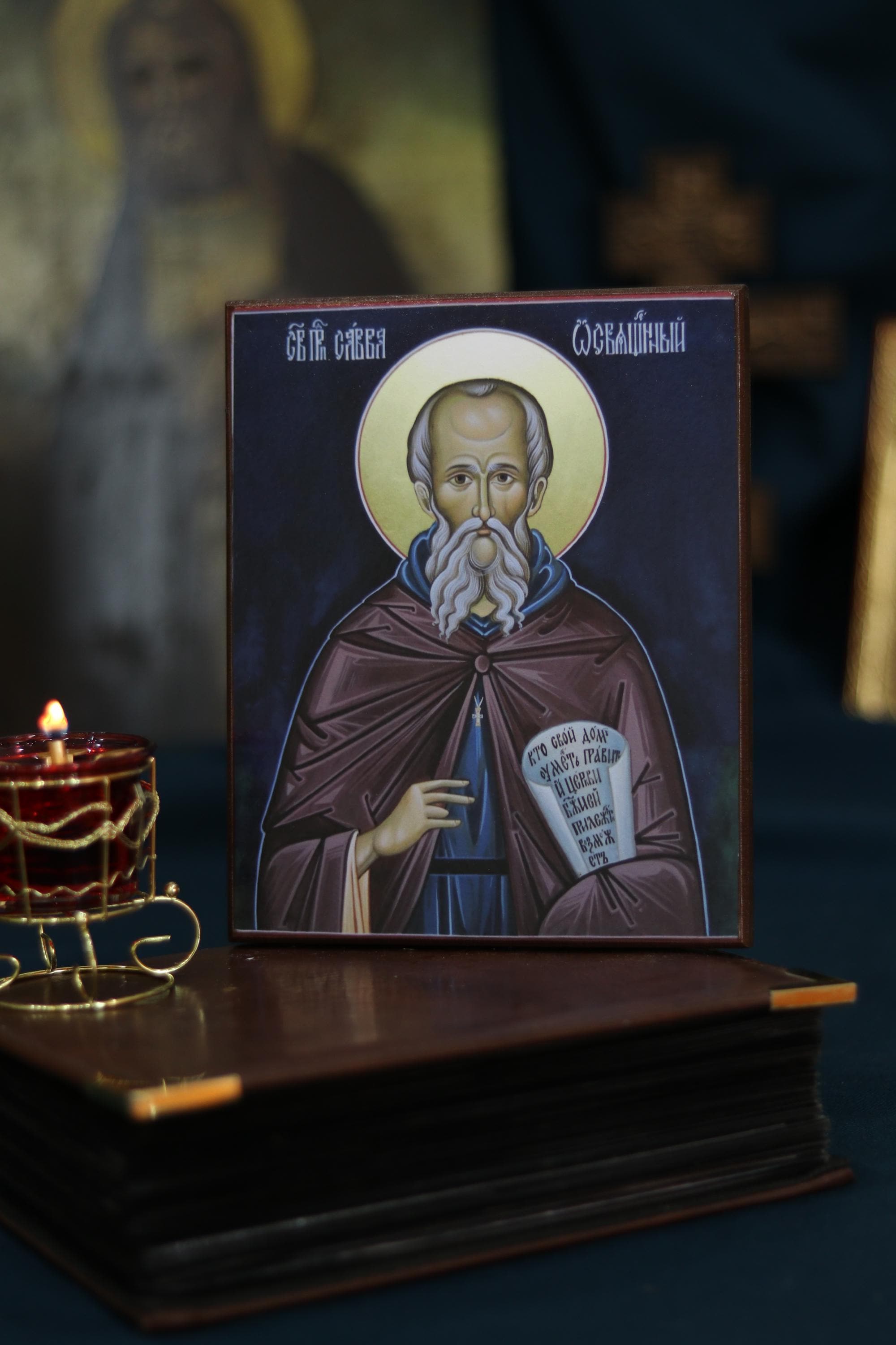 Saint Sabbas the Sanctified Orthodox Wooden Icon Christian Prayer