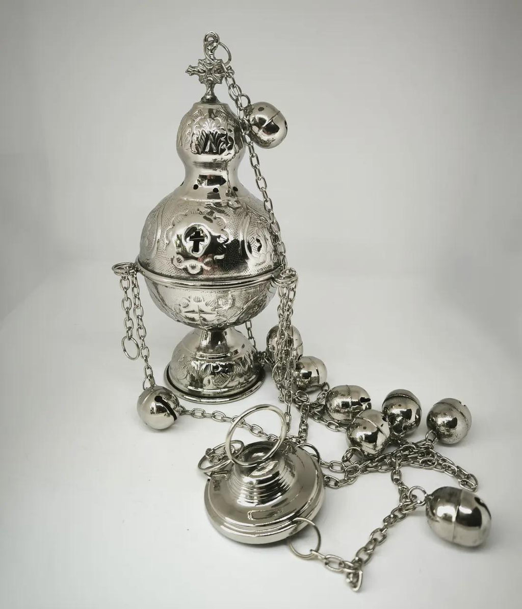 Nickel Incense Burner Thurible 7.1in Hanging Censer Church Orthodox