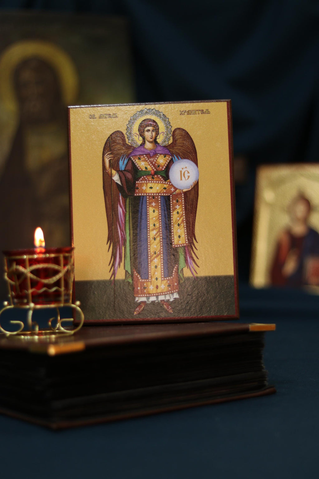 Guardian Angel with Sphere Icon Wooden Orthodox 6.3x4.7in