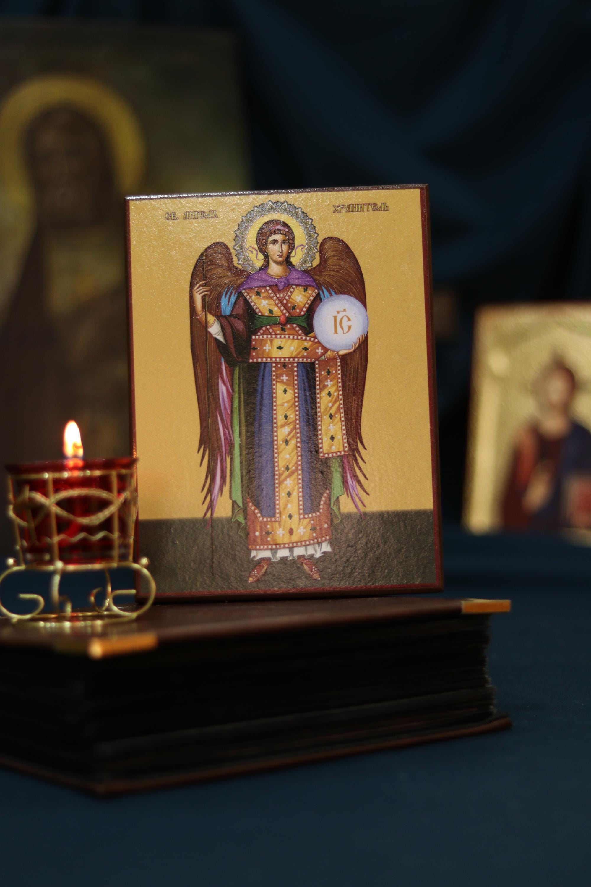 Guardian Angel with Sphere Icon Wooden Orthodox 6.3x4.7in