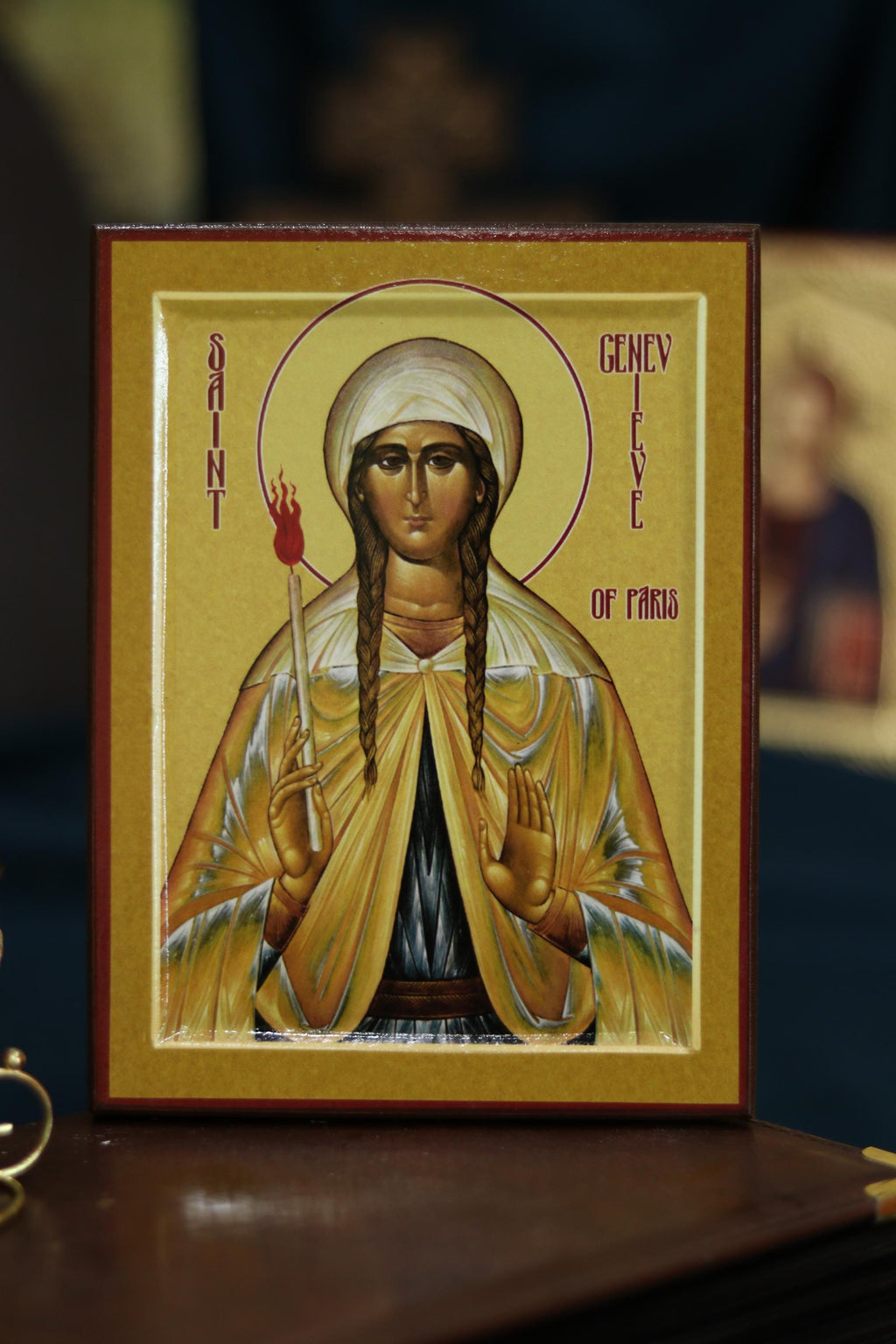 Saint Genevieve of Paris Orthodox Wooden Icon Christian Prayer