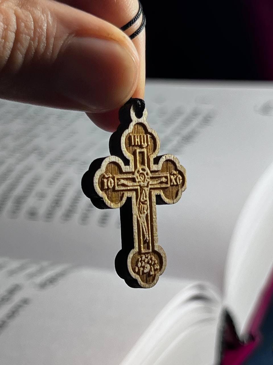 Orthodox Wooden Cross Pendant – Compressed Wood, Jesus Crucifix, Blessed in Church, Orthodox cross, Orthodox icon
