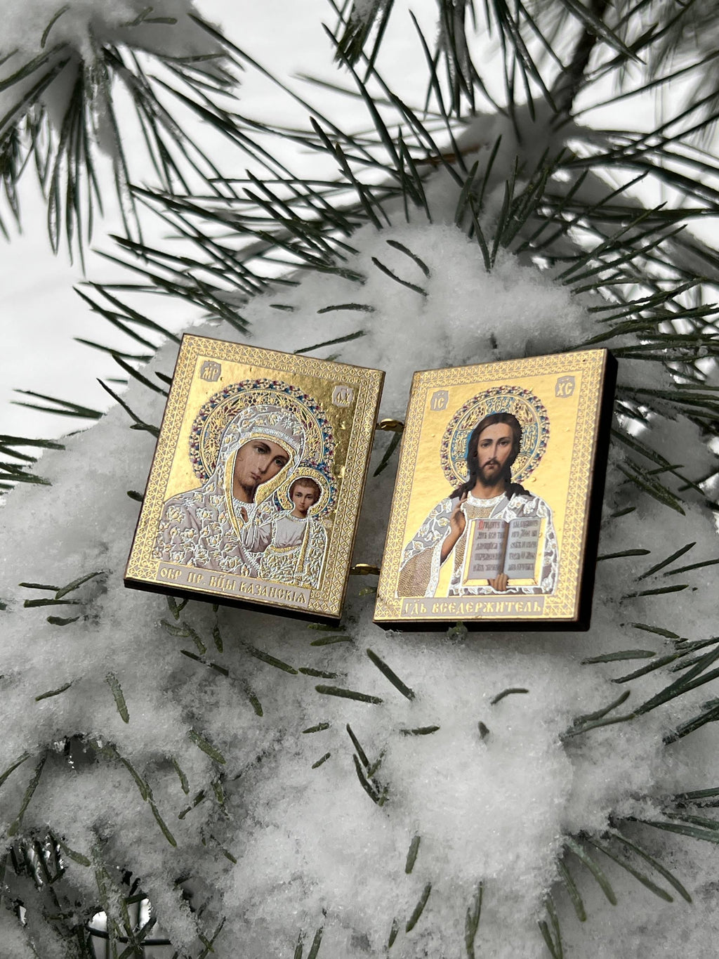 Wooden Folding Icon 1.6×2 inch, Kazan Mother of God, Jesus Christ Savior, Orthodox Icon, Pocket Icon, Christian Gift, Prayer Travel Icon