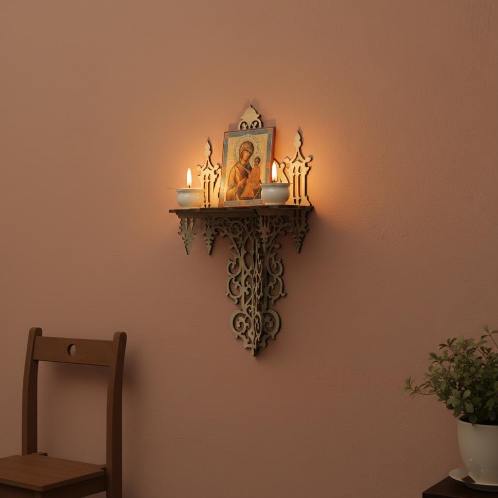 10.6x16.9 In Wooden Icon Shelf, Orthodox Iconostasis, Prayer Corner Shelf, Christian Home Decor, Church Wall Shelf