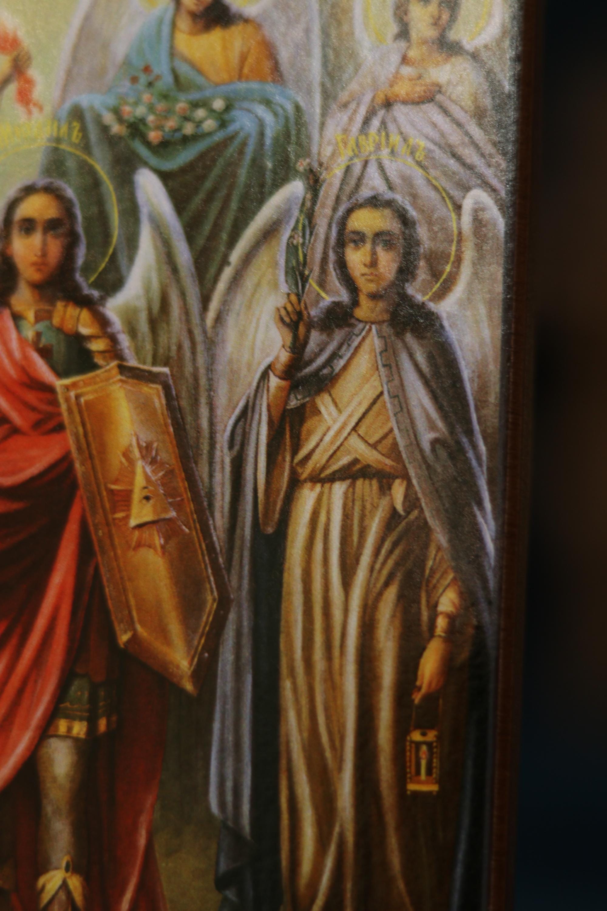 Holy Seven Archangels Wooden Icon Orthodox Plaque 6.3x4.7in