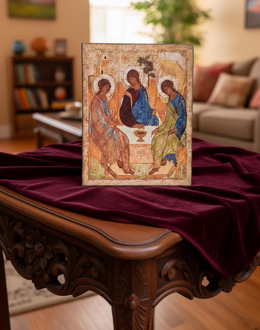 Trinity Icon Handmade (Famous Rublev Trinity) – Orthodox Christian Wall Art, Wooden Icon