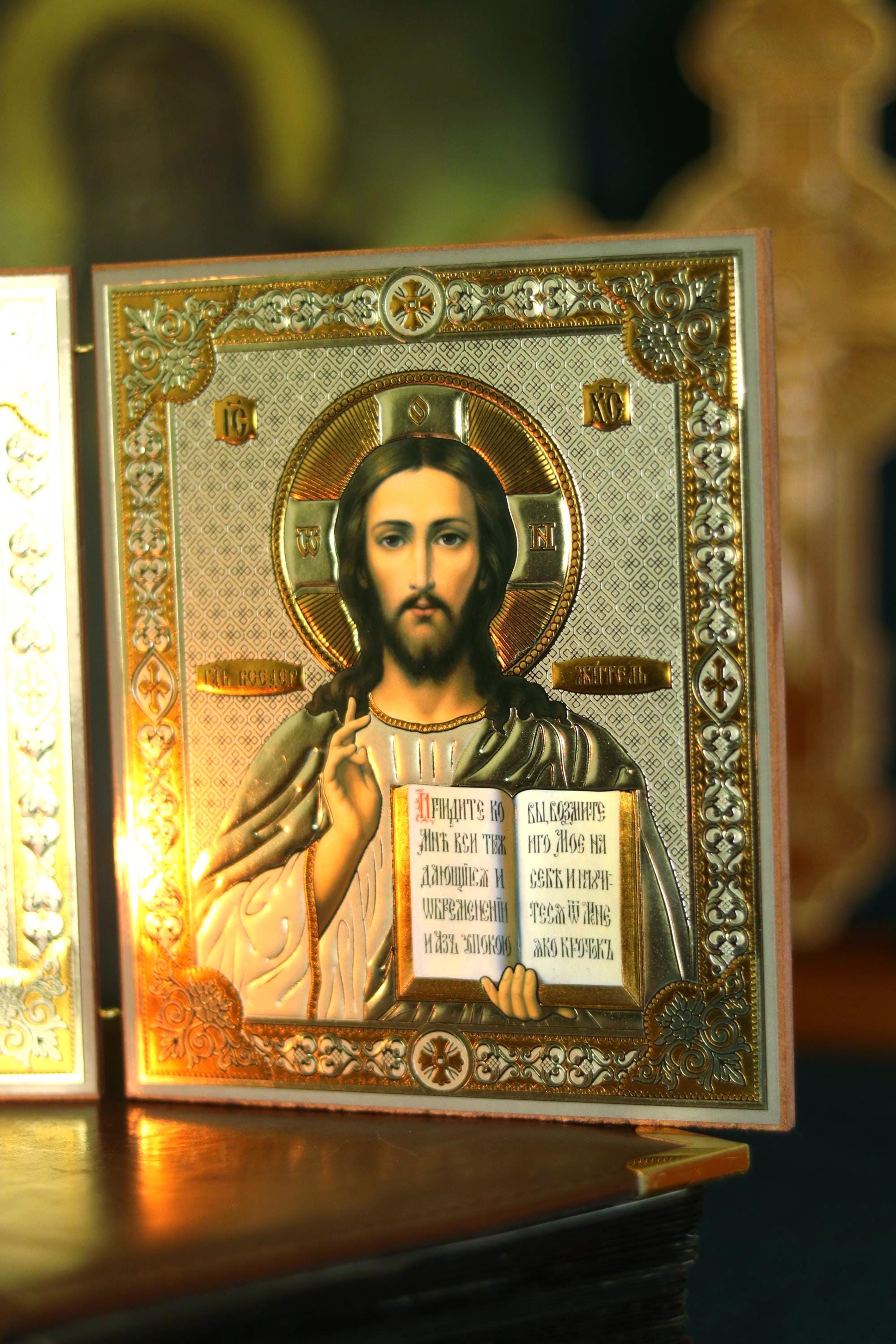 Mother of God Kazan and Savior Diptych Wooden Orthodox Icon 4.7in