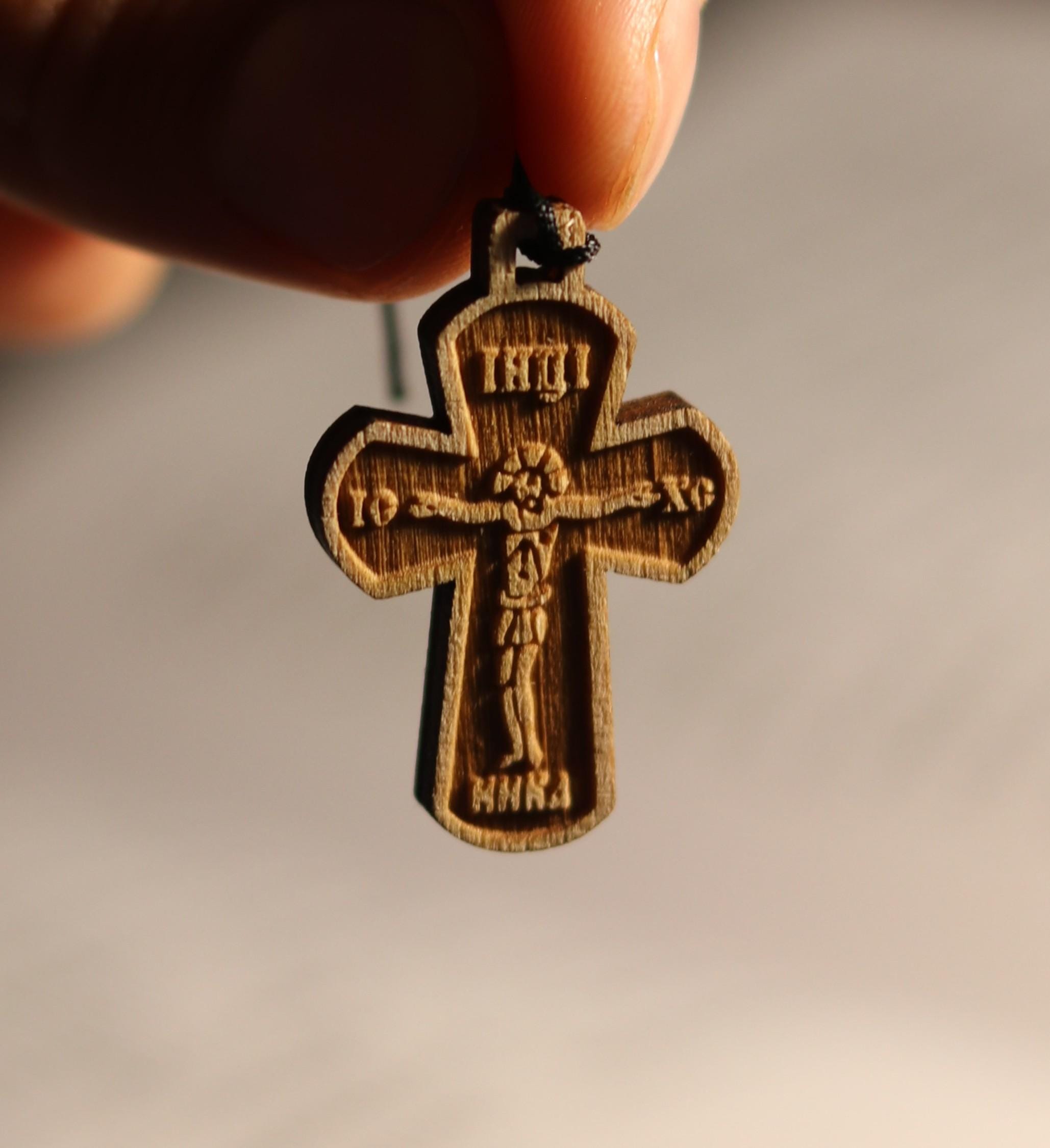 Orthodox Wooden Cross Pendant – Compressed Wood, Jesus Crucifix, Blessed in Church, Orthodox cross, Orthodox icon