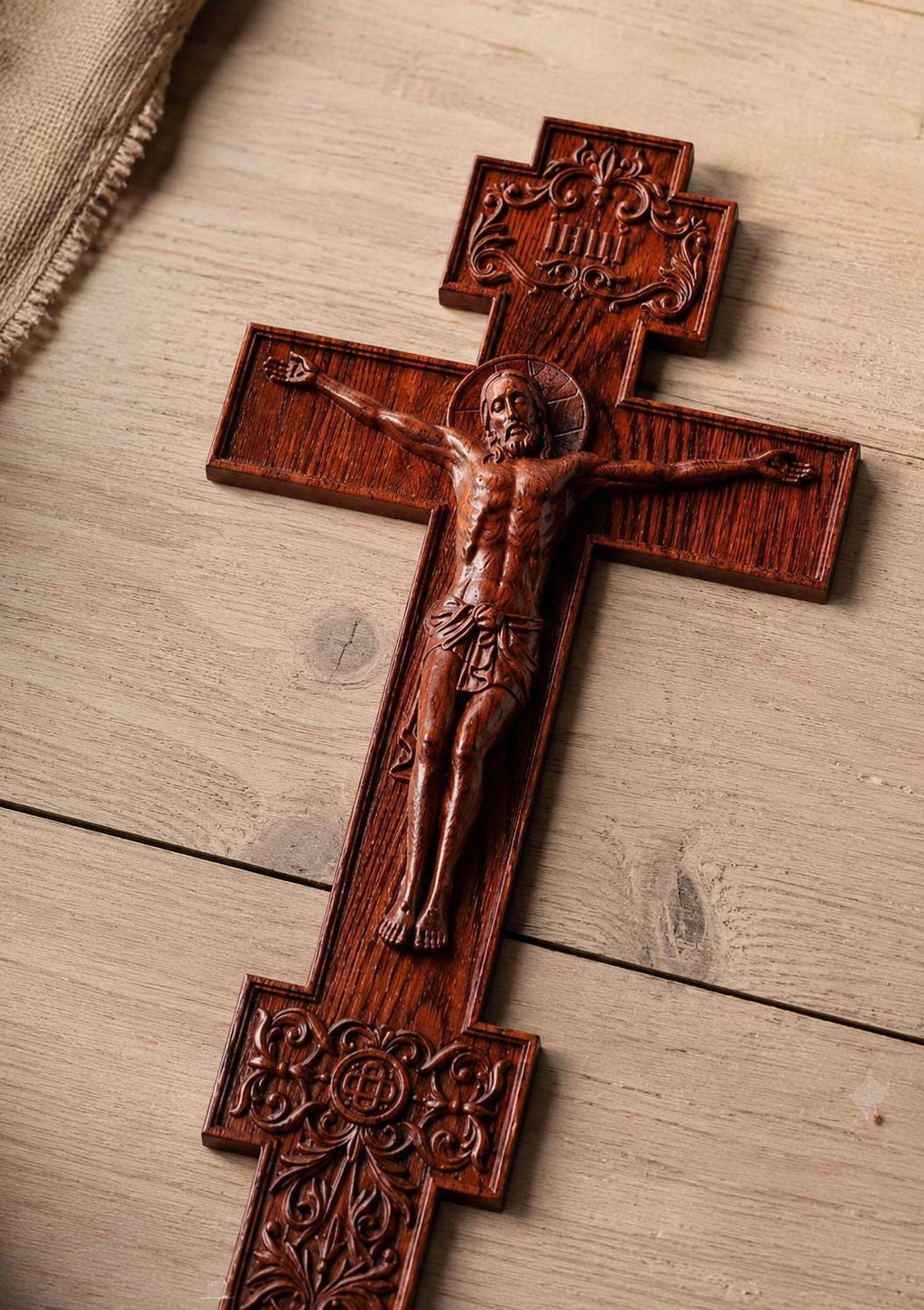 Wooden Orthodox Crucifix, 7.9-19.7in Beech Wood Cross, Jesus Christ Carving