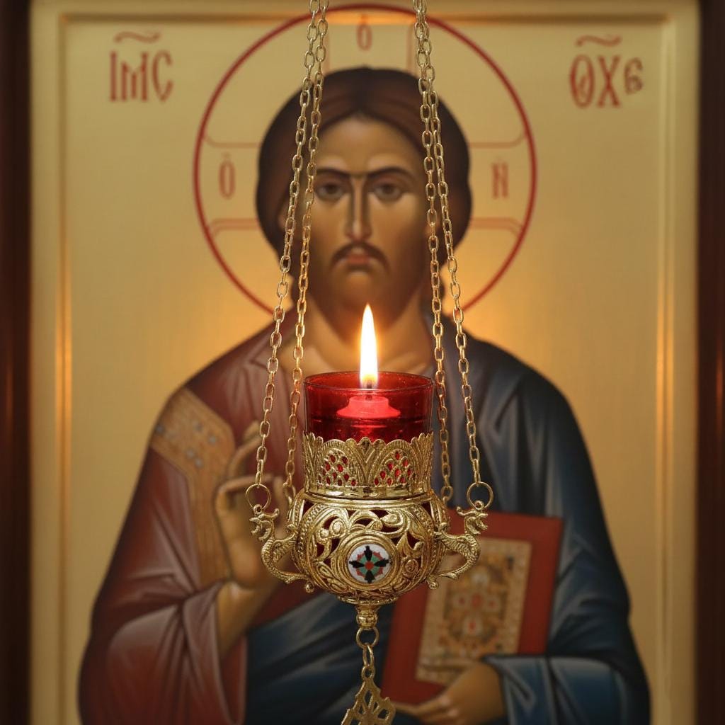Enamel Hanging Oil Lamp 7.87×3.94 in, Made in Greece, Orthodox Lamp, Icon Lamp, Prayer Light, Church Decor