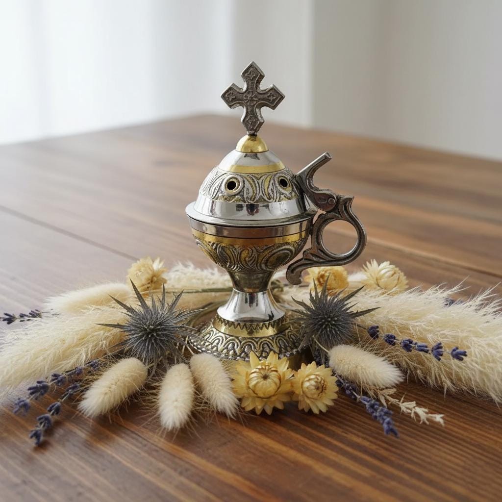 Metal Orthodox Incense Burner 5.5in, Greek Home Censer, Church Incense Holder, Byzantine Censer, Prayer Tool, Altar Supply