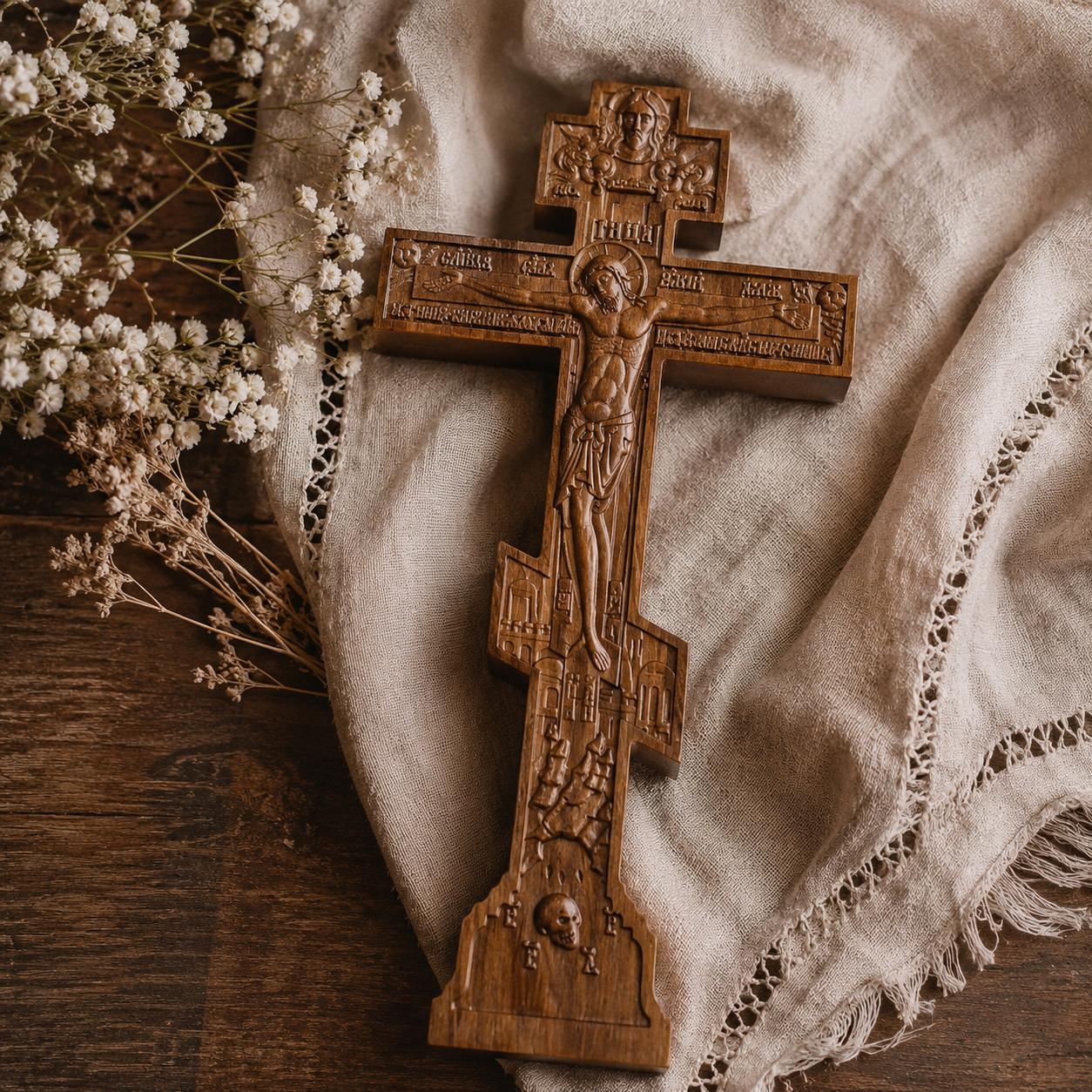 Wooden Orthodox Crucifix, 7.9-19.7in Beech Wood Wall Cross, Hand Carved Jesus