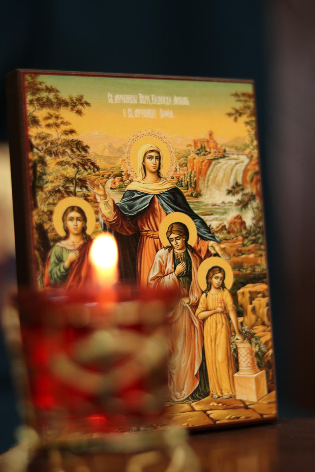 Saints Mother Sophia with Faith, Hope and Charity (Love) Icon Orthodox Wooden