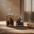 Wood Icons Pair 7.8x6.1 in, Ash Veneer, Orthodox Icons, Wedding Icons, Christian Decor.