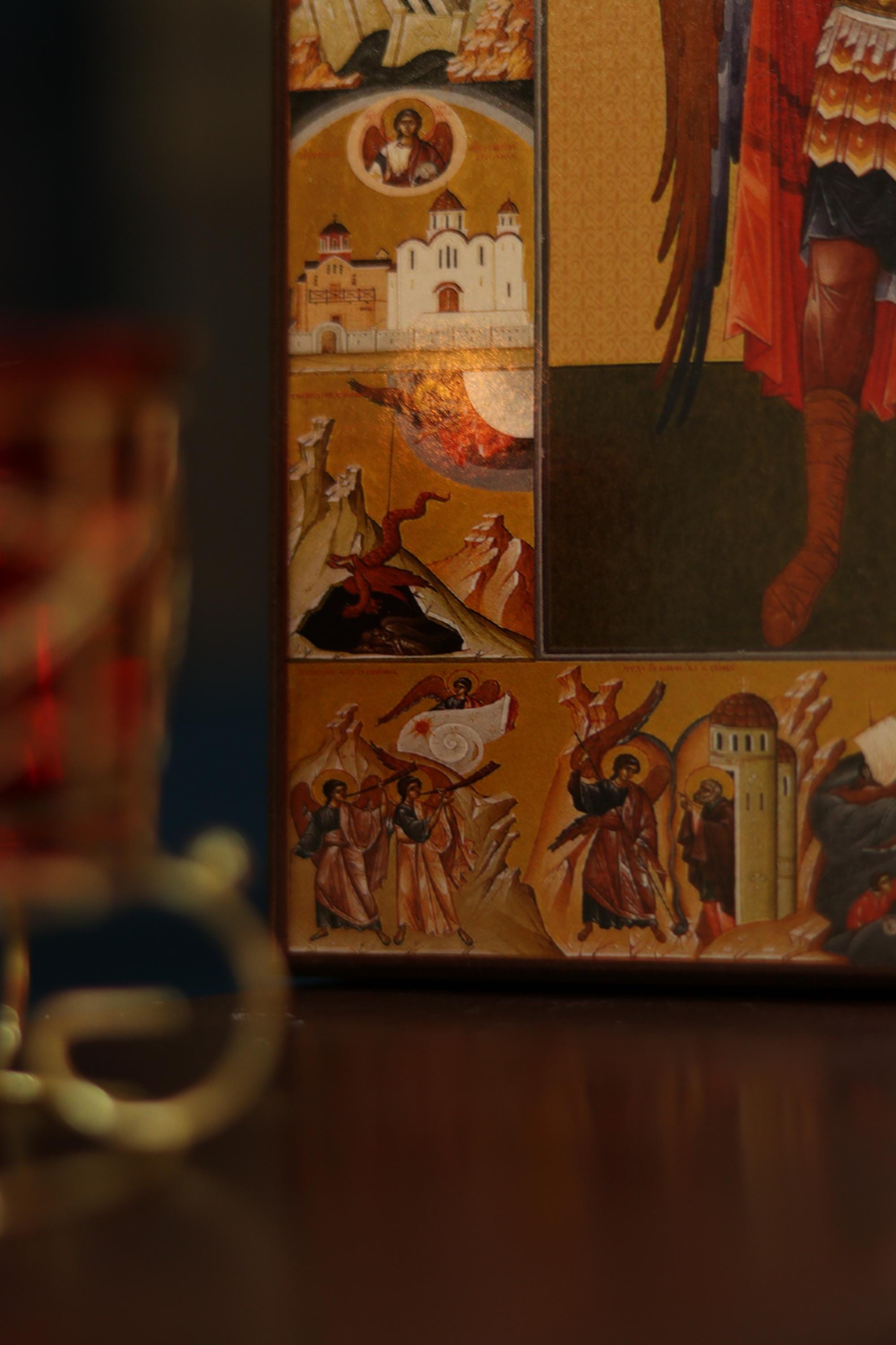 Archangel Michael Scene Icon Wooden Orthodox Icon 6.3x4.7in