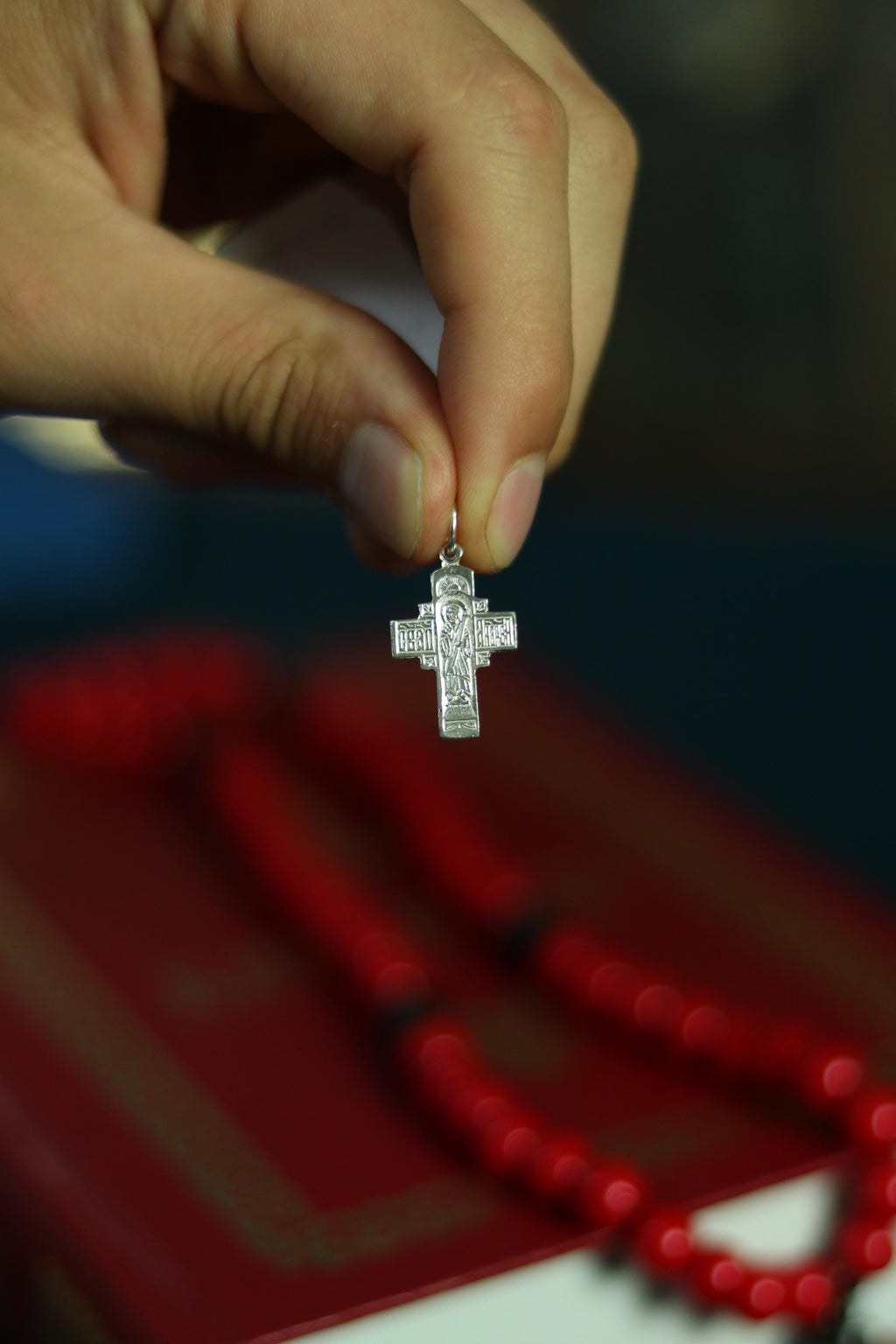 Silver Orthodox Cross Pendant 2.2cm, Sterling Christian Necklace