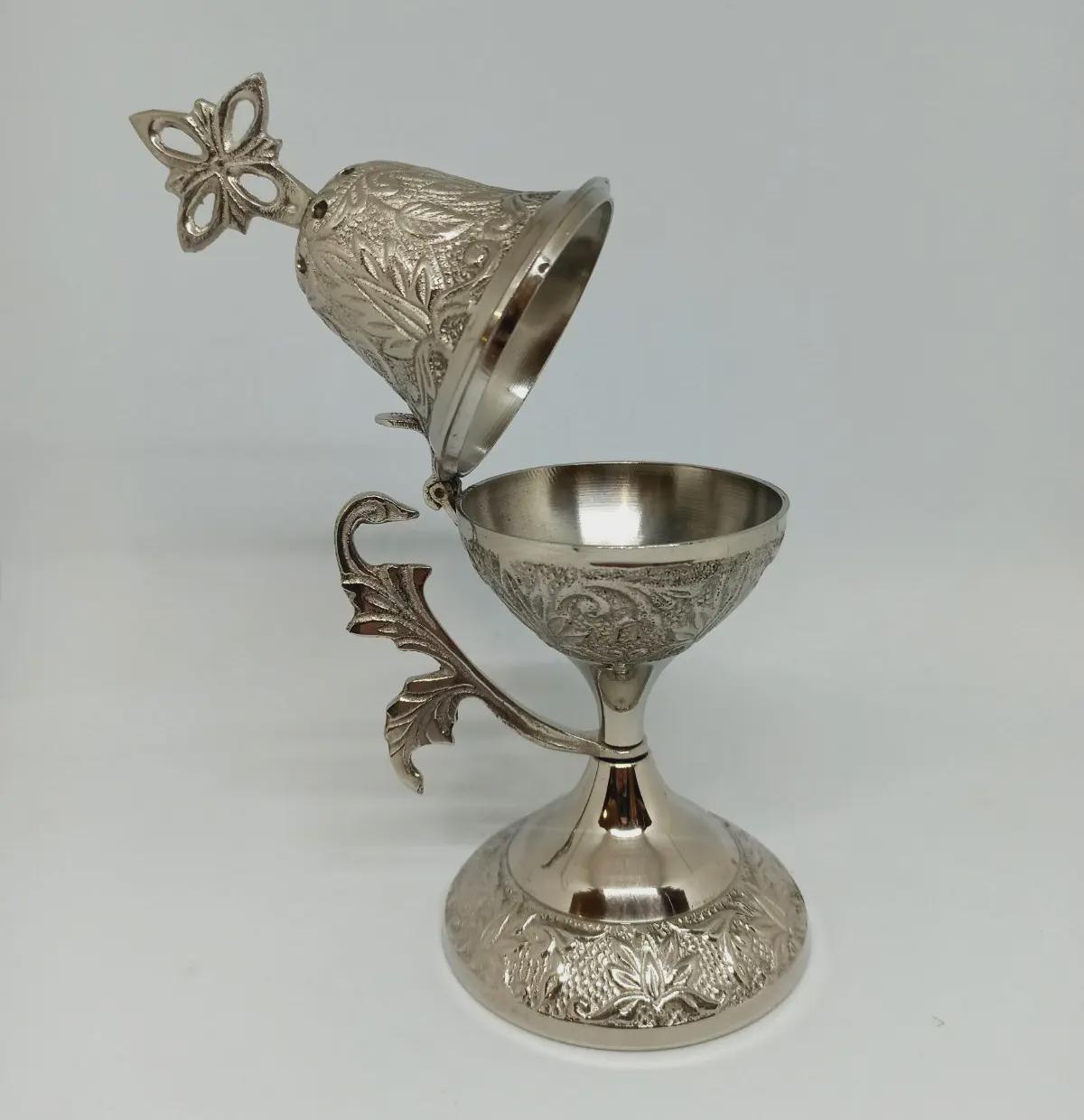 Silver Tone Orthodox Incense Burner 8in, Tall Greek Home Censer, Engraved Metal Censer, Byzantine Censer, Prayer Tool