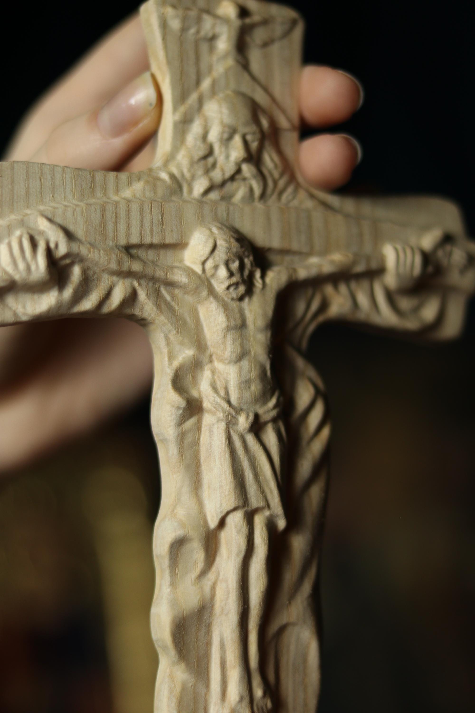 12in Beech Wood Crucifix, Wooden Cross, Cross of Lord Jesus Christ, Christian Cross, Orthodox Cross, Wall Cross, Cross for Home