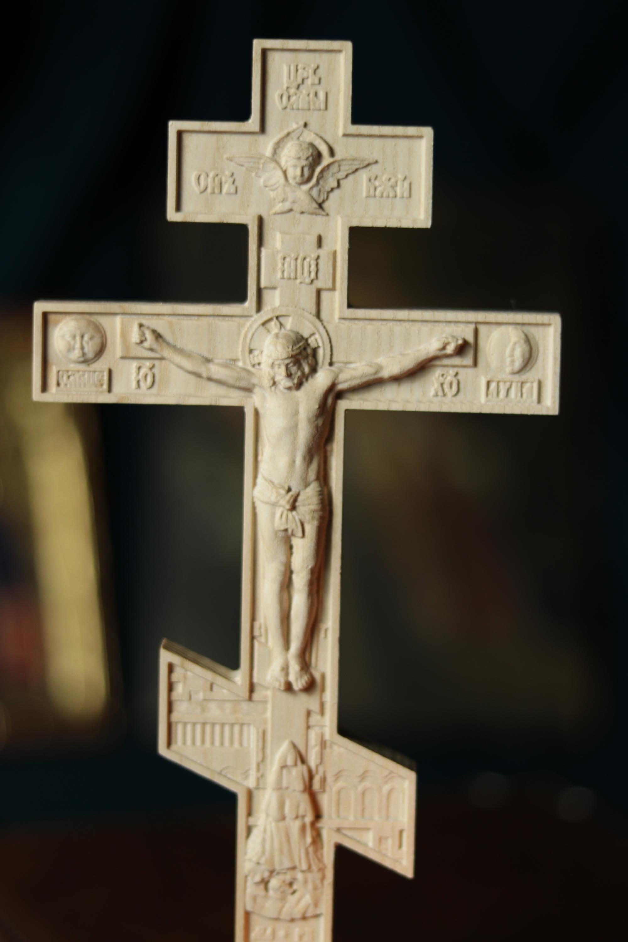 Orthodox Wooden Crucifix, Handcrafted Oak Wood Cross