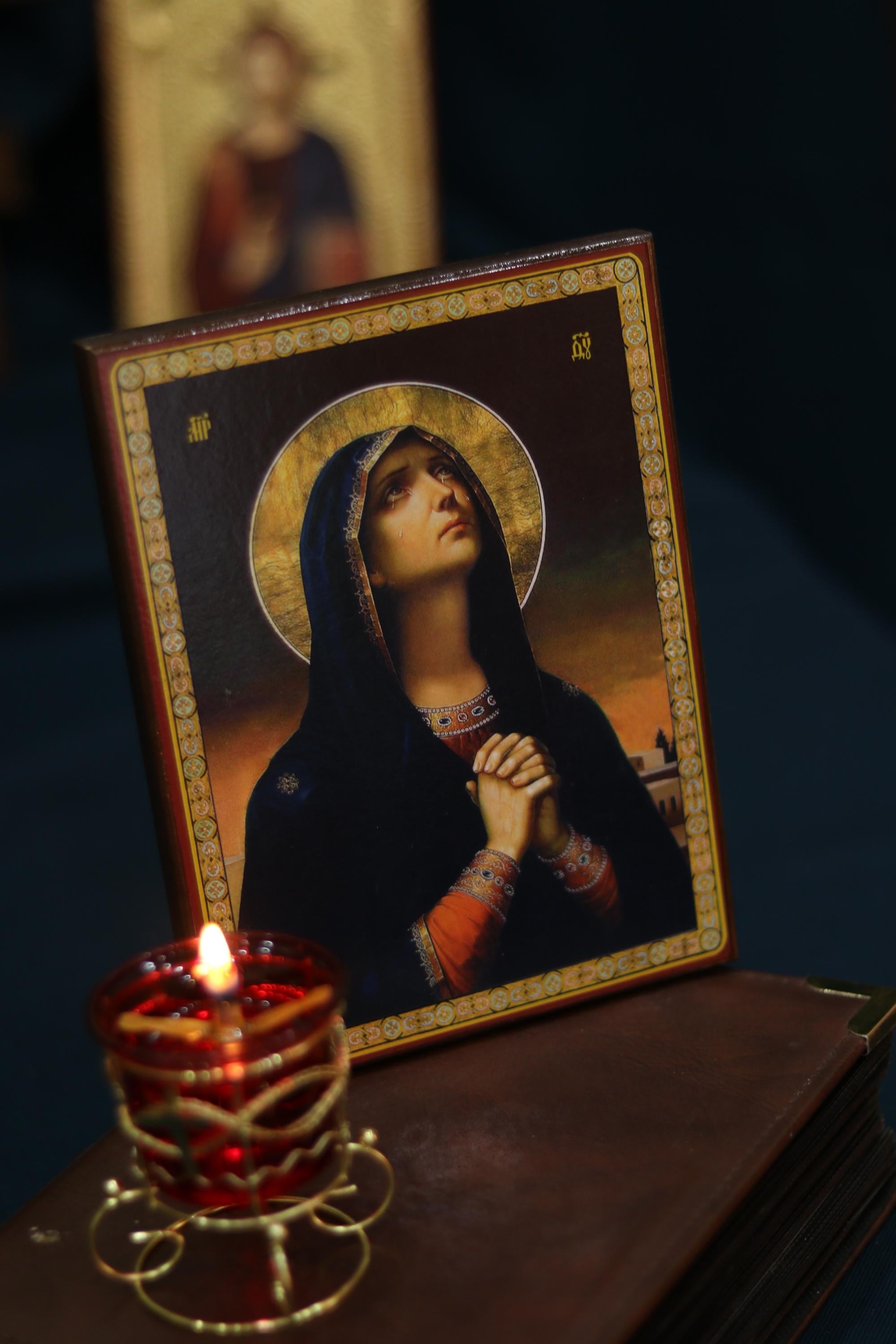 Sorrowful Mother of God Icon Wooden Orthodox 6.3x4.7in Home Art