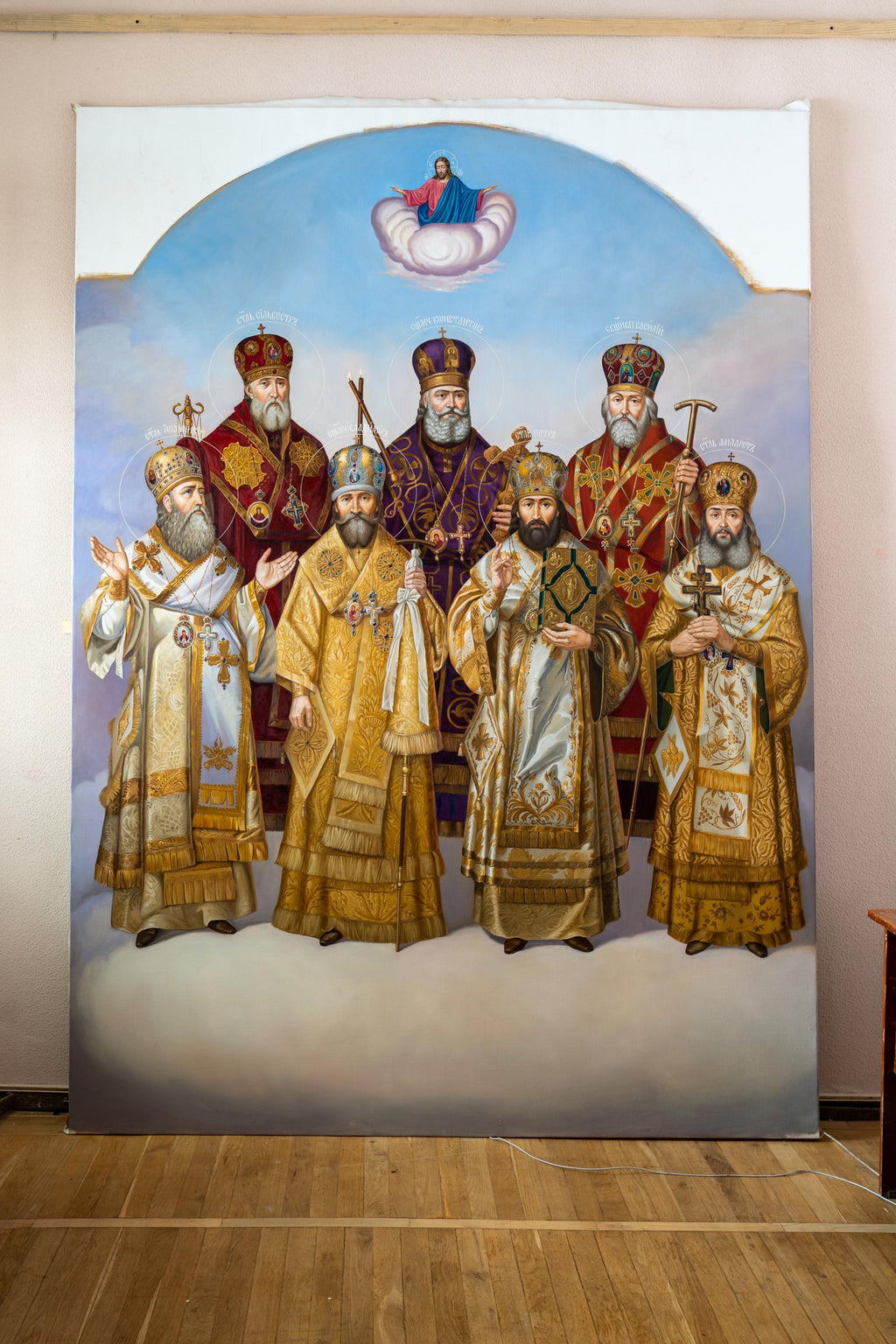 Icon of selected saints, icon on canvas, oil icon, full-length icon of saints, academic style icon, painting of saints, selected saints