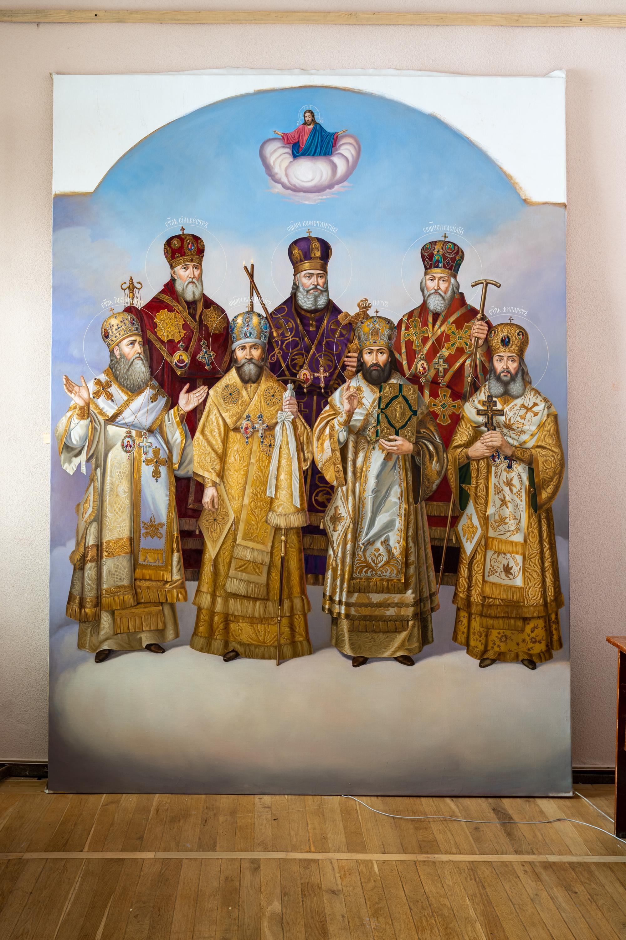 Icon of selected saints, icon on canvas, oil icon, full-length icon of saints, academic style icon, painting of saints, selected saints