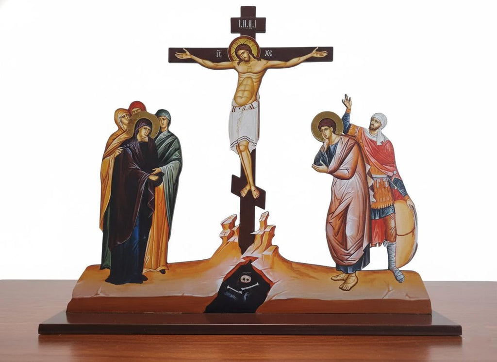Wooden Golgotha Crucifix 17.7 Inches 1100 Grams, Golgotha Crucifix, Orthodox Crucifix, Jesus Christ Cross, Crucifixion Scene