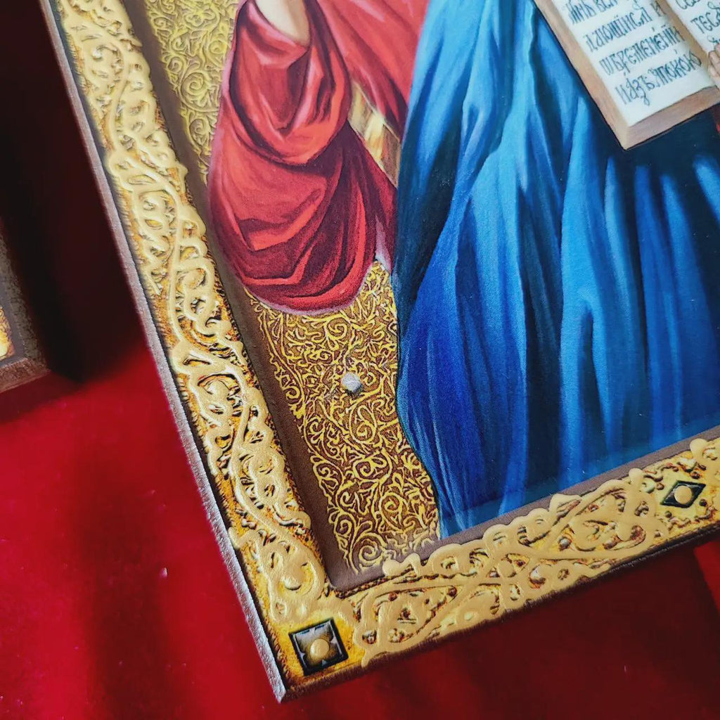 Wood Icons Pair 7.8x6.1 in, Ash Veneer, Orthodox Icons, Wedding Icons, Christian Decor.