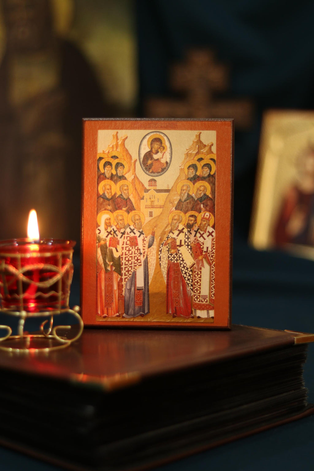 Orthodox Wooden Icon ches Icon, Synaxis of Zverynets Monks