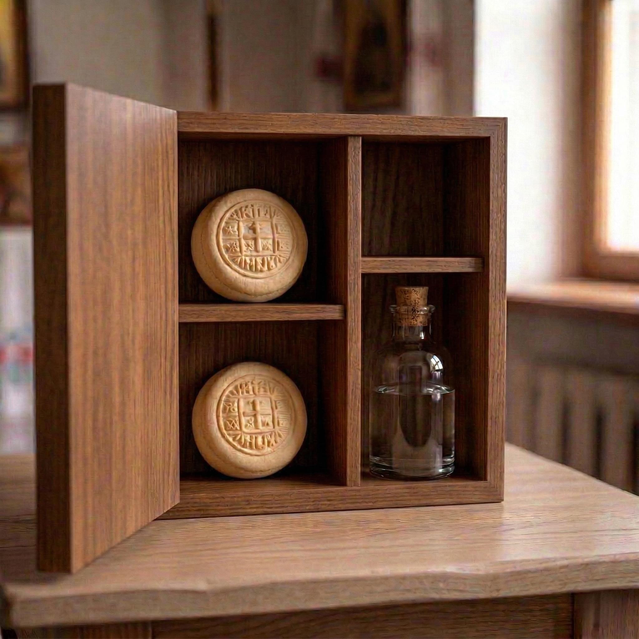 13.8 Inch Wooden Prosphora Box, Church Box, Orthodox Box, Antidoron Box, Artos Box, Holy Water Box, Religious Storage, Church Decor