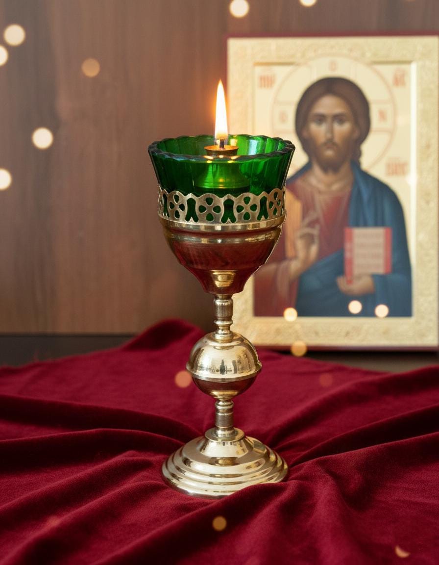 Brass Table Oil Lamp 8in, Orthodox Lamp, Icon Lamp, Prayer Lamp, Vintage Oil Candle, Religious Gift, Christian Home Altar Decor
