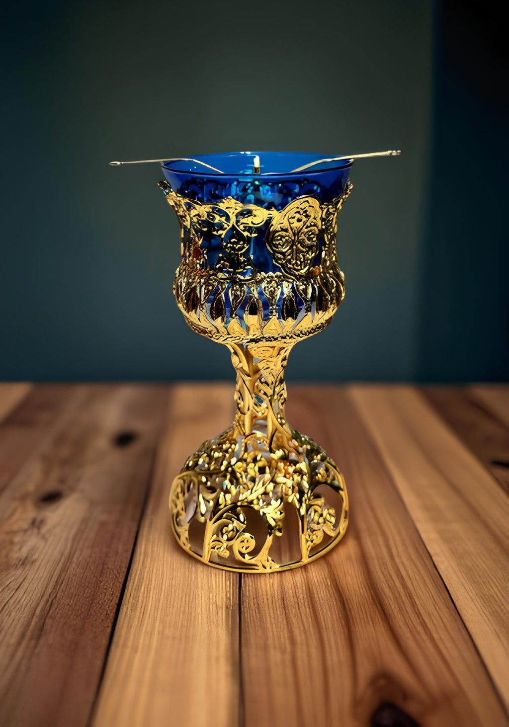 Glass Oil Lamp with Blue Globe, Vintage Oil Lamp, Orthodox Icon Lamp, Hanging Oil Candle, Eastern Orthodox Christian Prayer Lamp