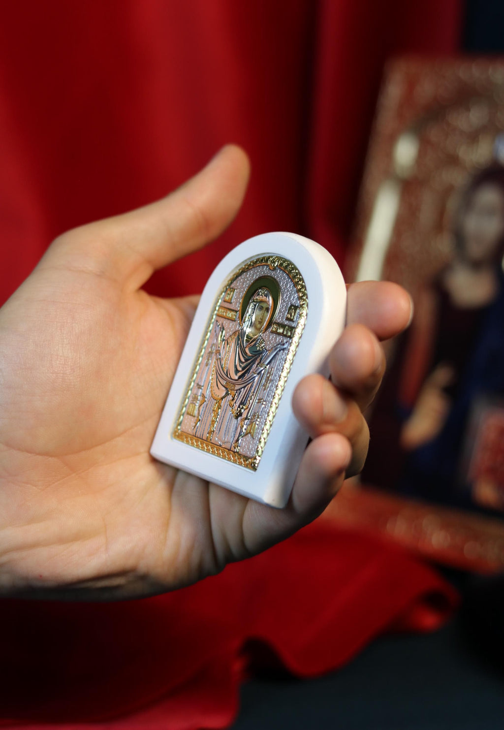 Orthodox Icon Virgin Mary Pokrov 2.36"x2.95" | Silver 925 Gold Gilded | Small Arch Religious Icon | Blessed in Church | Christian Gift
