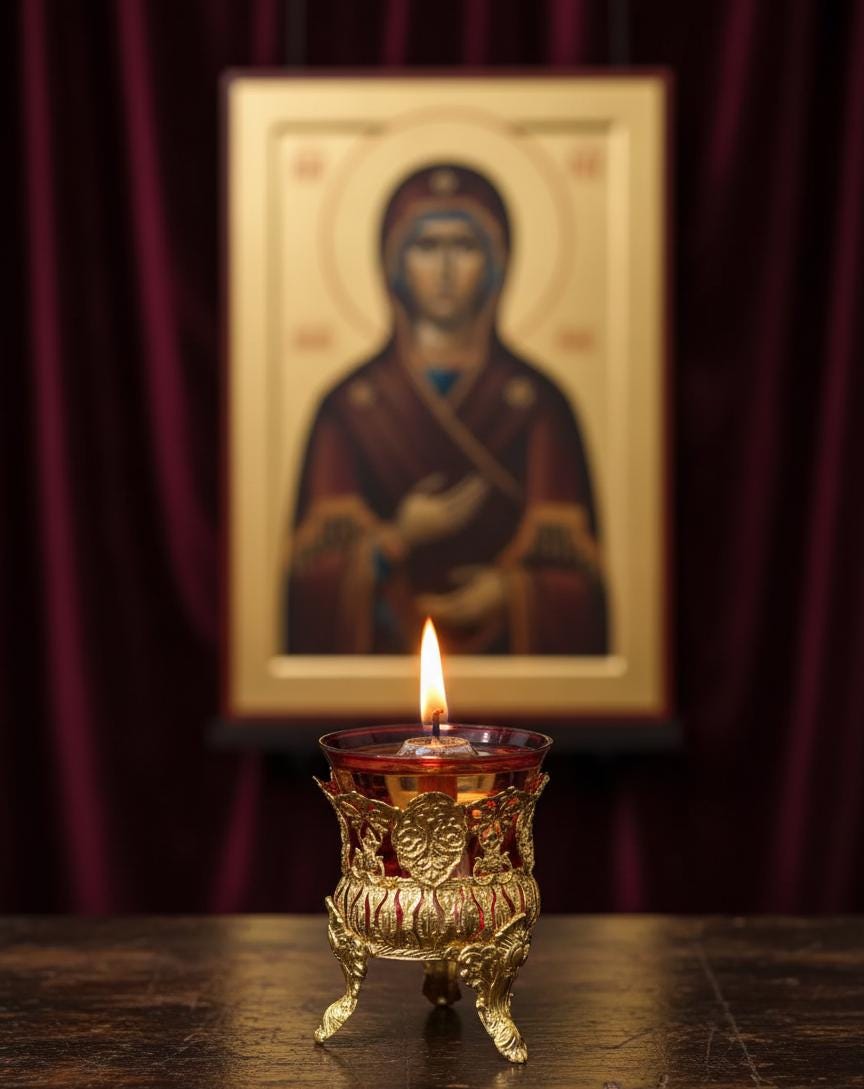 Icon Lamp Brass 5.1in x 3.9in, Oil Lamp, Retro Lamp, Oil Lamp Globes, Hanging Oil Lamp, Oil Candle, Vintage Glass Lamp, Orthodox