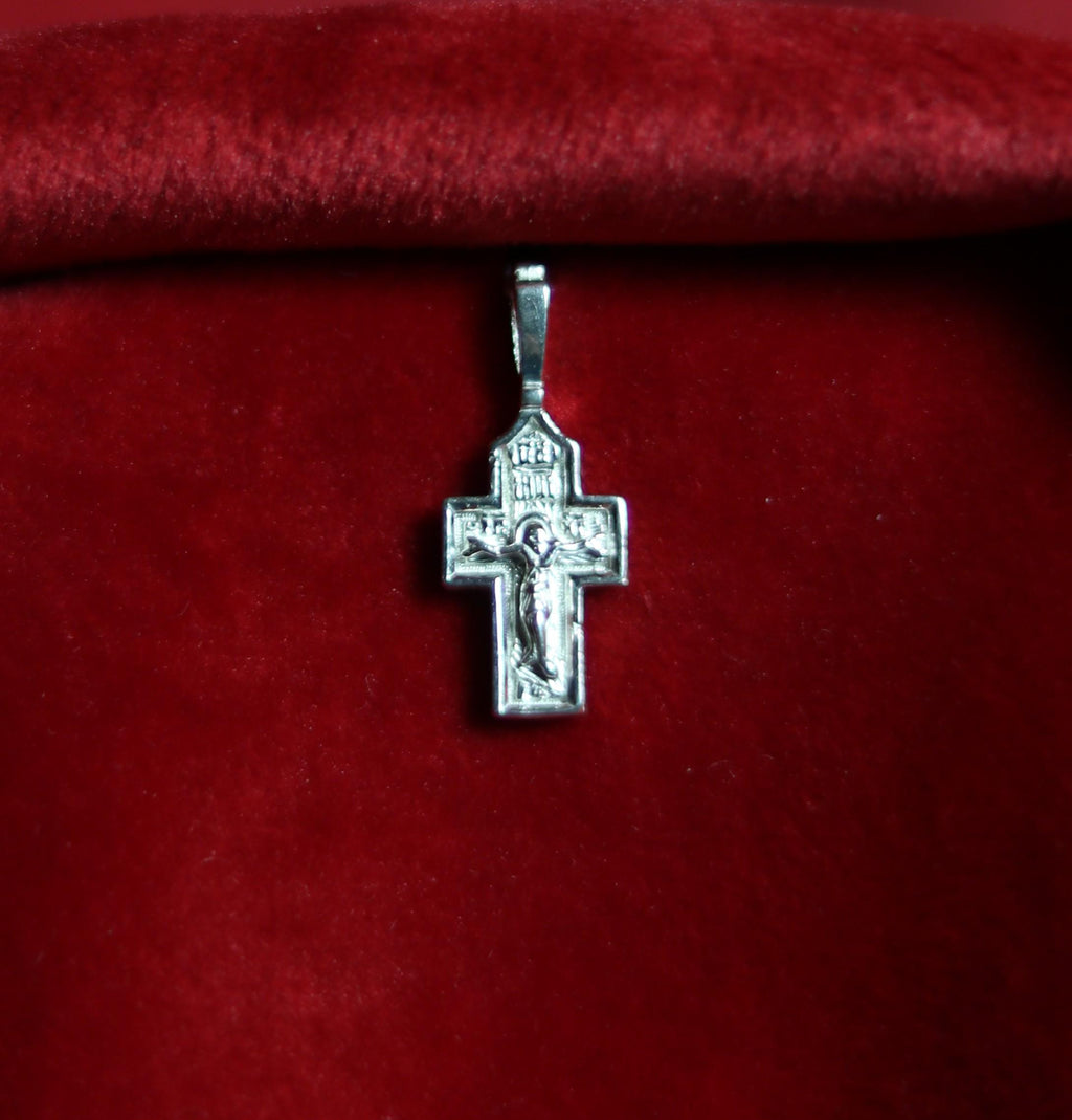 Orthodox Silver Cross Pendant – Sterling Silver 925 – 0.9×1.5 cm – 1.26 g – Mini Crucifix Necklace, Crucifix Pendant, Baptism gift