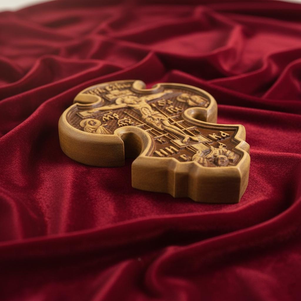 Hand Carved Orthodox Wooden Crucifix 7.5x5.1 in