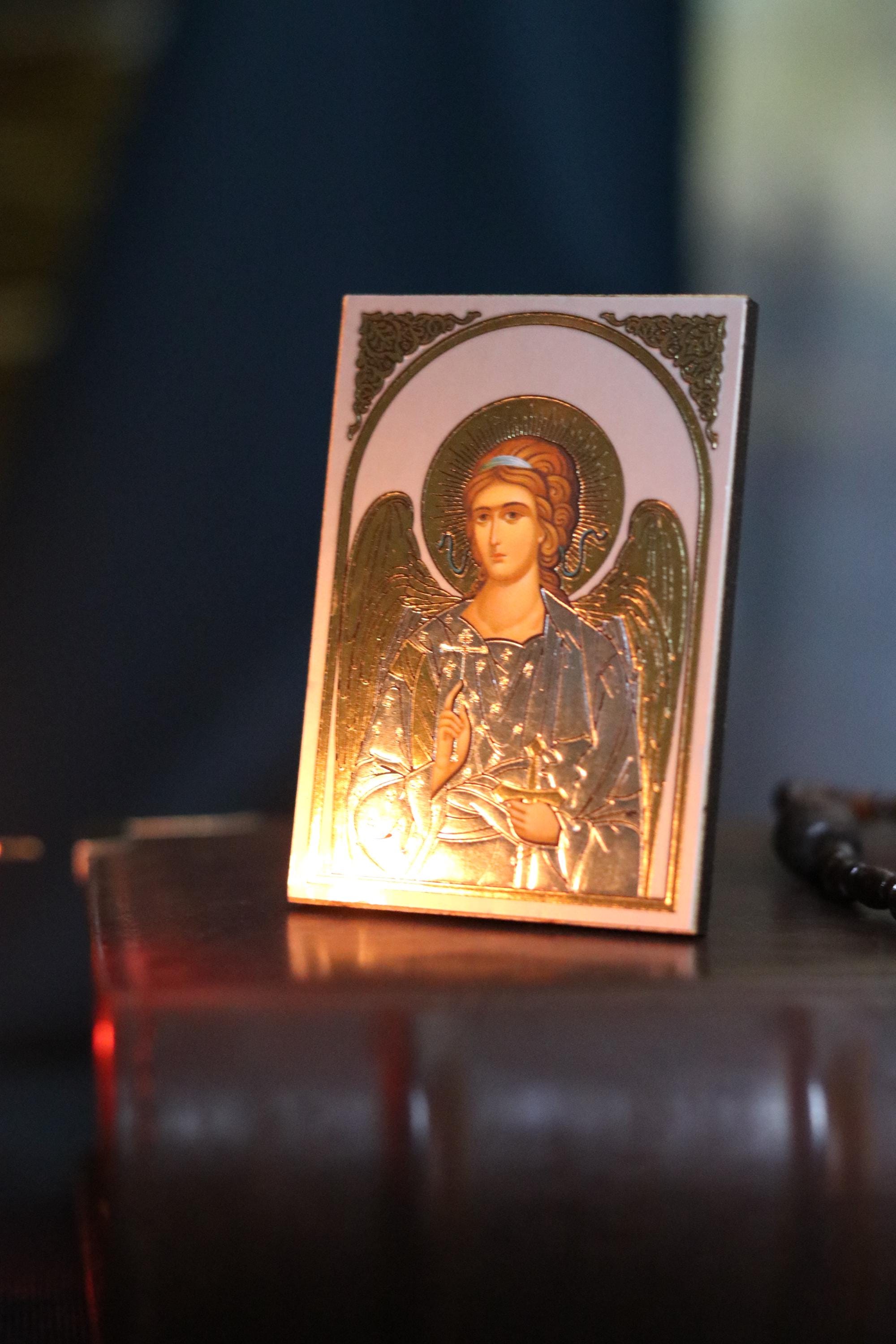 Wooden Orthodox Angel Icon 3.3in, Guardian Angel Icon, Small Prayer Icon