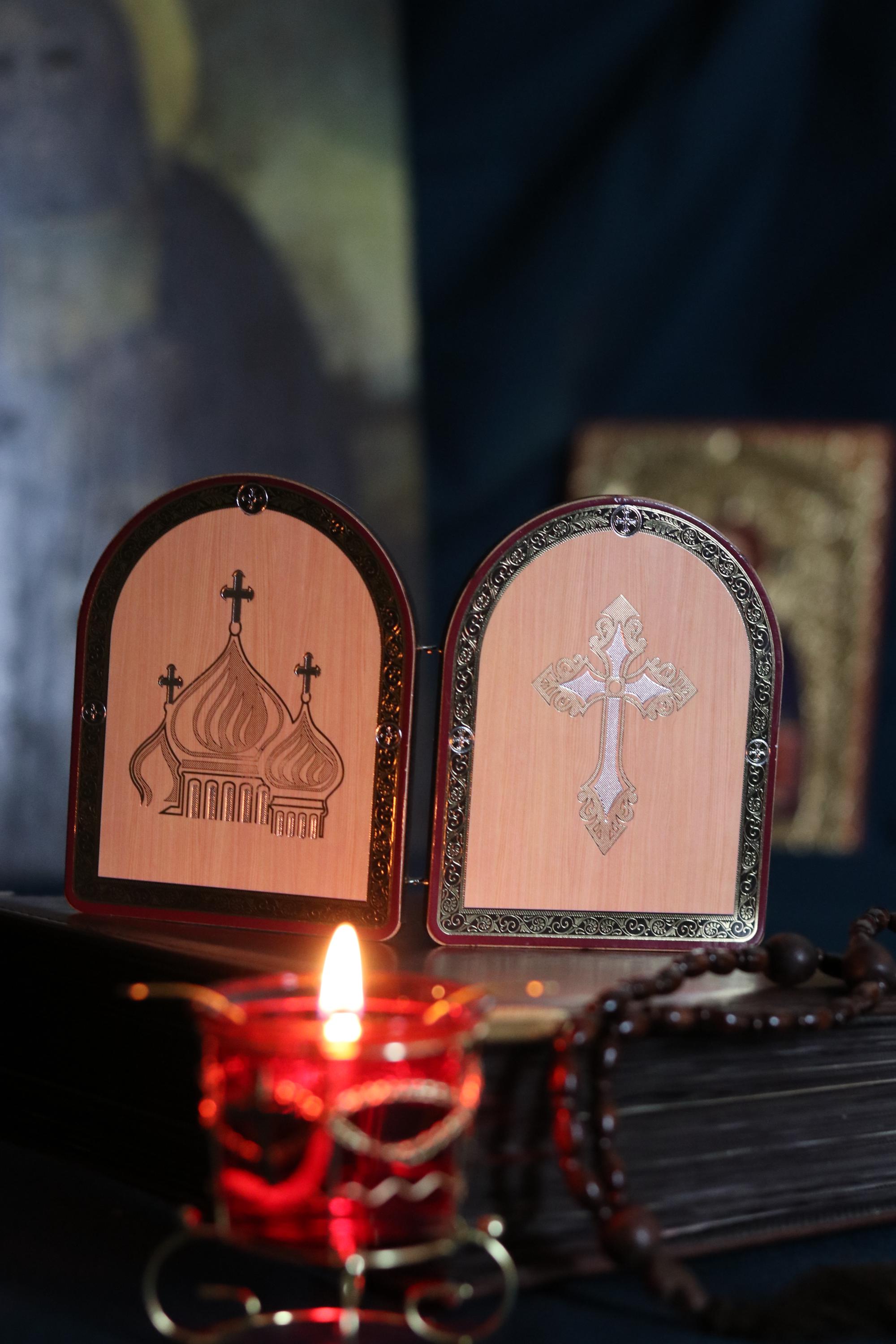 Wooden Folding Icon 4.3in, Orthodox Diptych, Virgin Mary Icon, Jesus Christ Icon, Christian Gift, Prayer Corner Decor