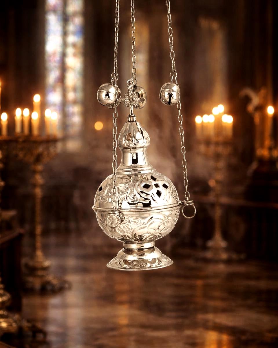 Silver Incense Burner 7.5x3.3in Metal Censer, Orthodox Church Censer, Religious Decor