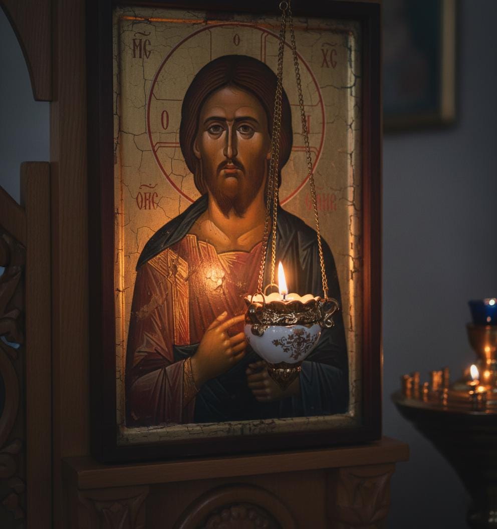 Ceramic Hanging Oil Lamp, White Orthodox Lampada, Icon Lamp