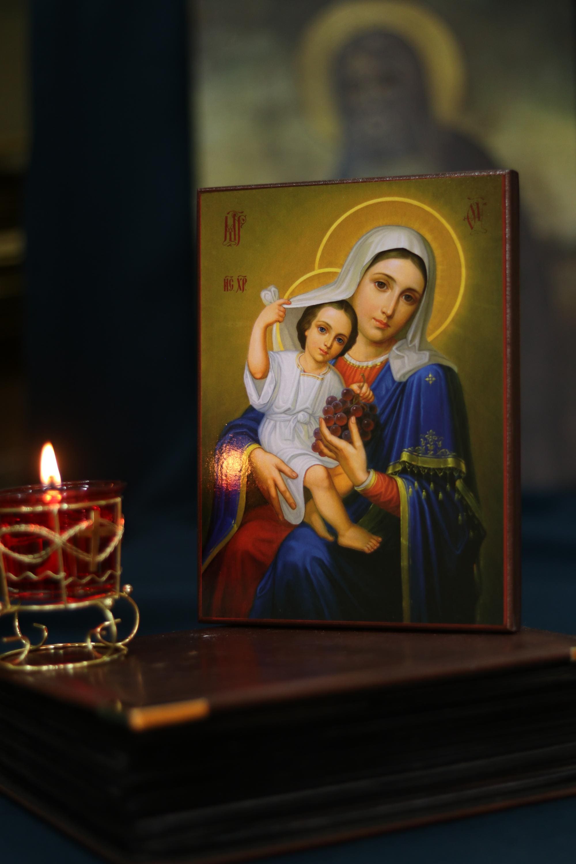 Virgin Mary Wooden Orthodox Icon, 4.7x6.3in-7.9x11in Christian Wall Art