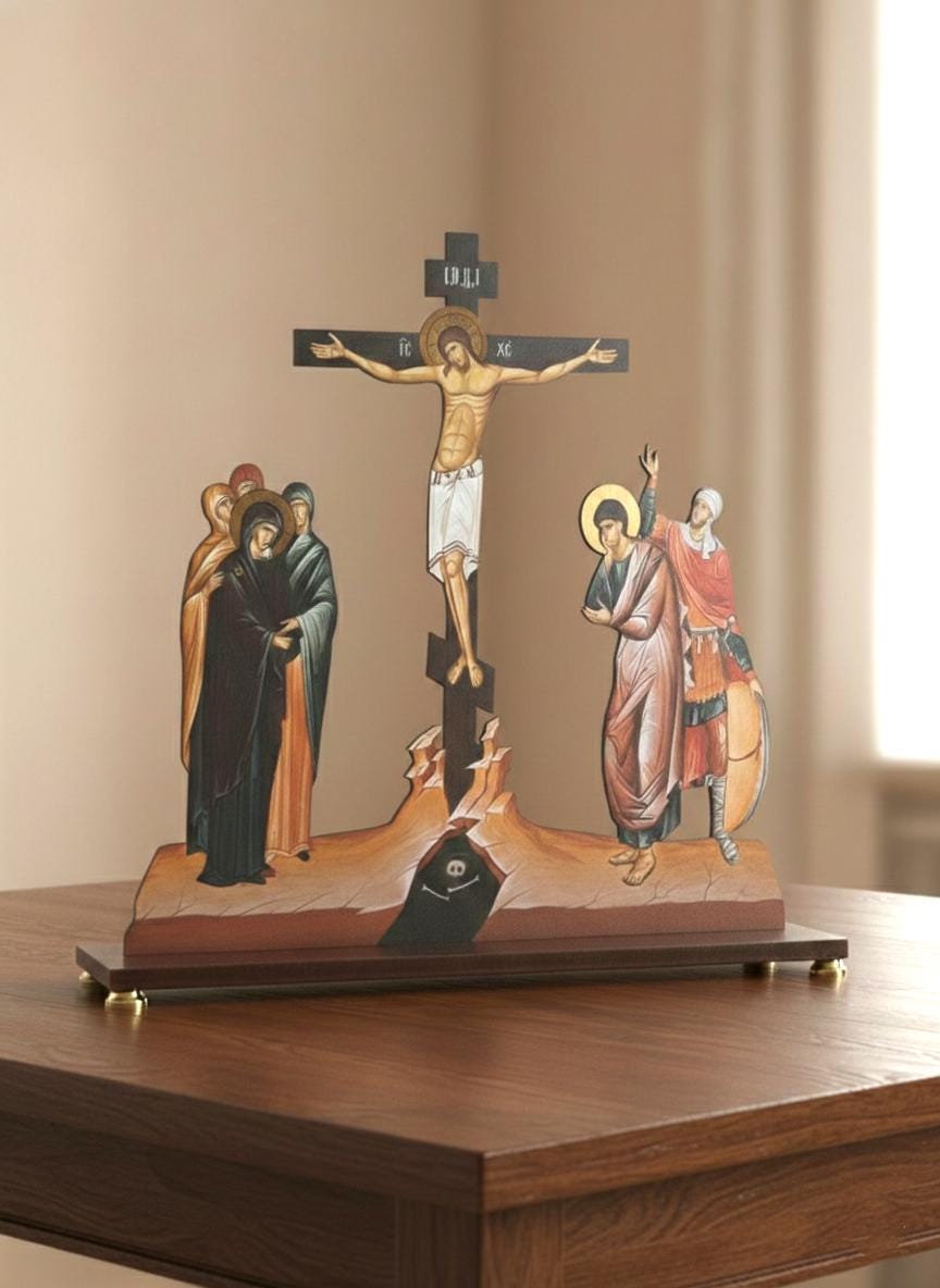 Wooden Golgotha Crucifix 17.7 Inches 1100 Grams, Golgotha Crucifix, Orthodox Crucifix, Jesus Christ Cross, Crucifixion Scene