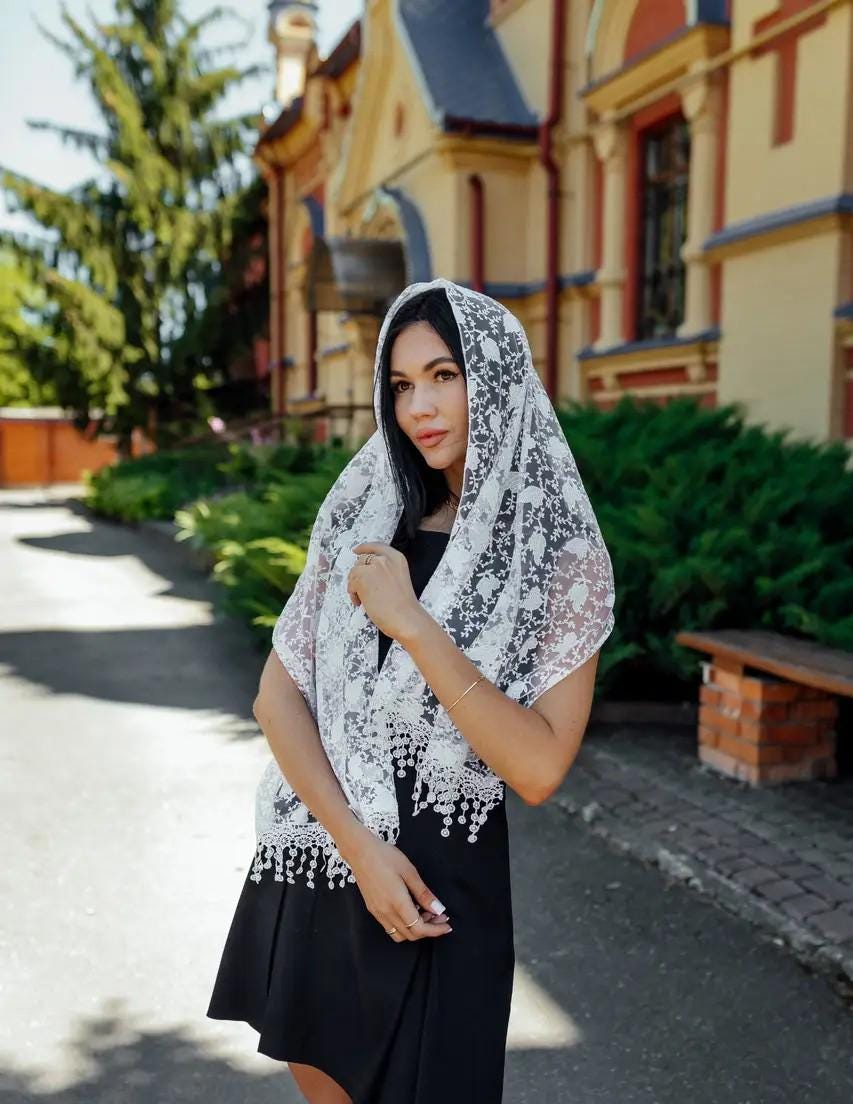 White Chiffon Women Scarf, 61x20 Inch, Floral Lightweight Shawl, Elegant Summer Scarf