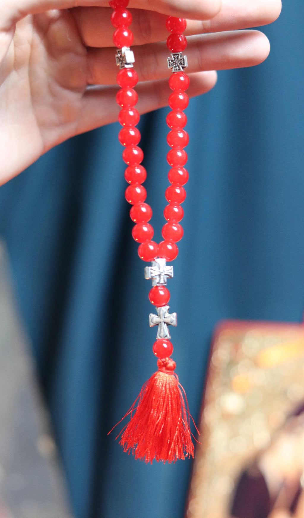 Orthodox Wooden Prayer Beads with Tassel – Handmade Black Wood Orthodox rosaries, Prayer beads, Orthodox prayer rope, Red komboskini