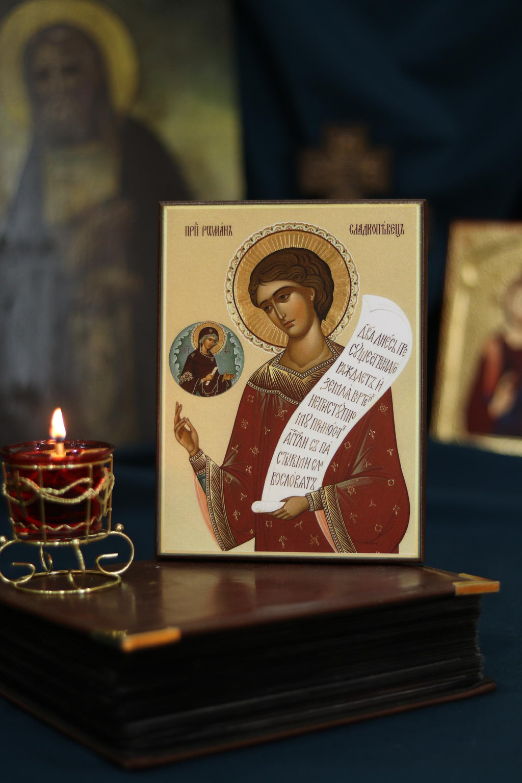 Saint Romanos the Melodist Orthodox Wooden Icon Christian Prayer