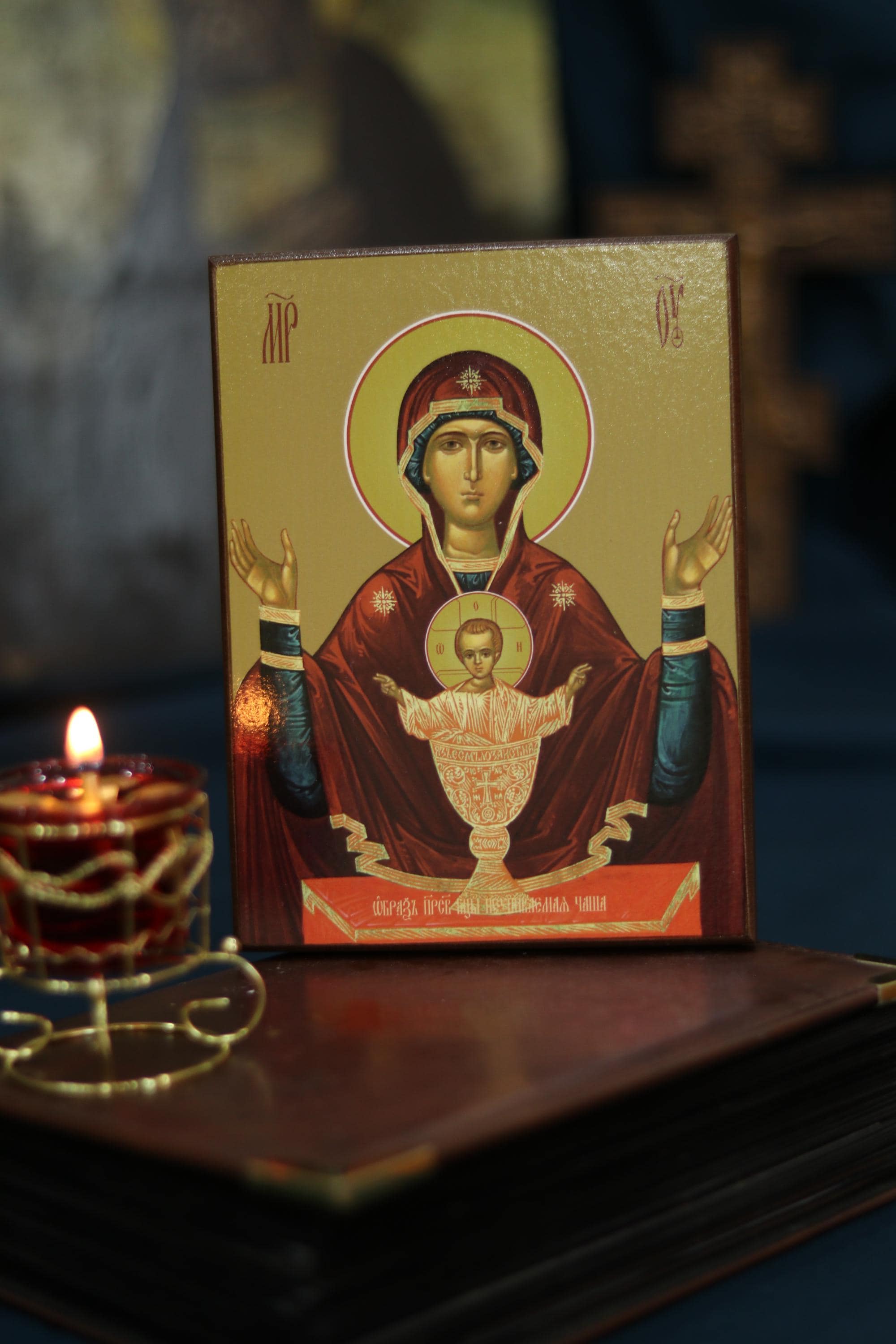 Virgin Mary The Sign Icon, Wooden Icon Orthodox Icon Theotokos Oranta