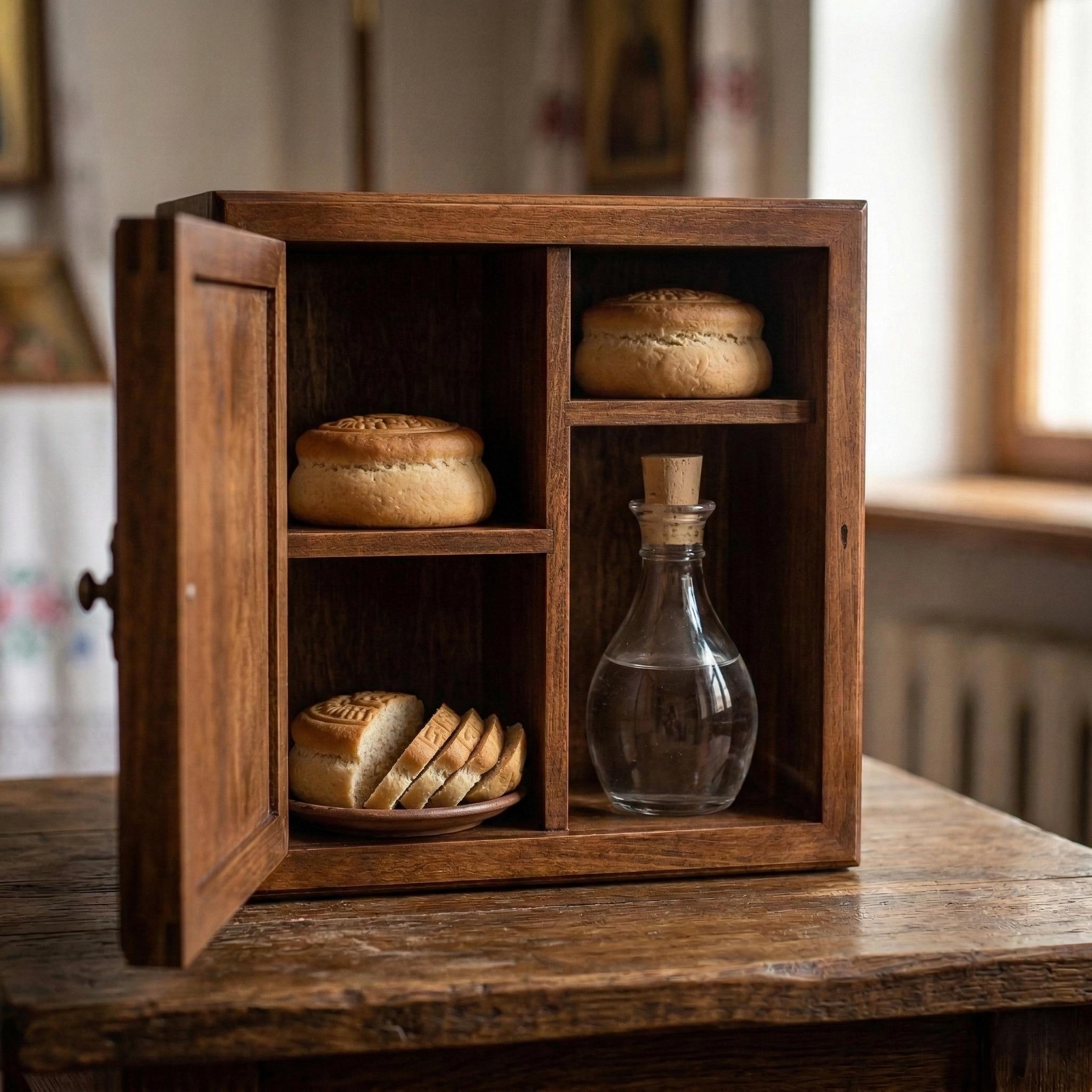 9.8x9.8x7.9 in Wooden Prosphora Box, Prosphora Box, Orthodox Box, Church Container, Wooden Church Box, Prosphora Storage, Antidoron Box