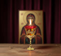 Brass Icon Lamp 7in x 3.1in, Orthodox Oil Lamp, Retro Lamp, Oil Candle, Vintage Oil Lamp, Glass Icon Lamp, Eastern Orthodox Prayer
