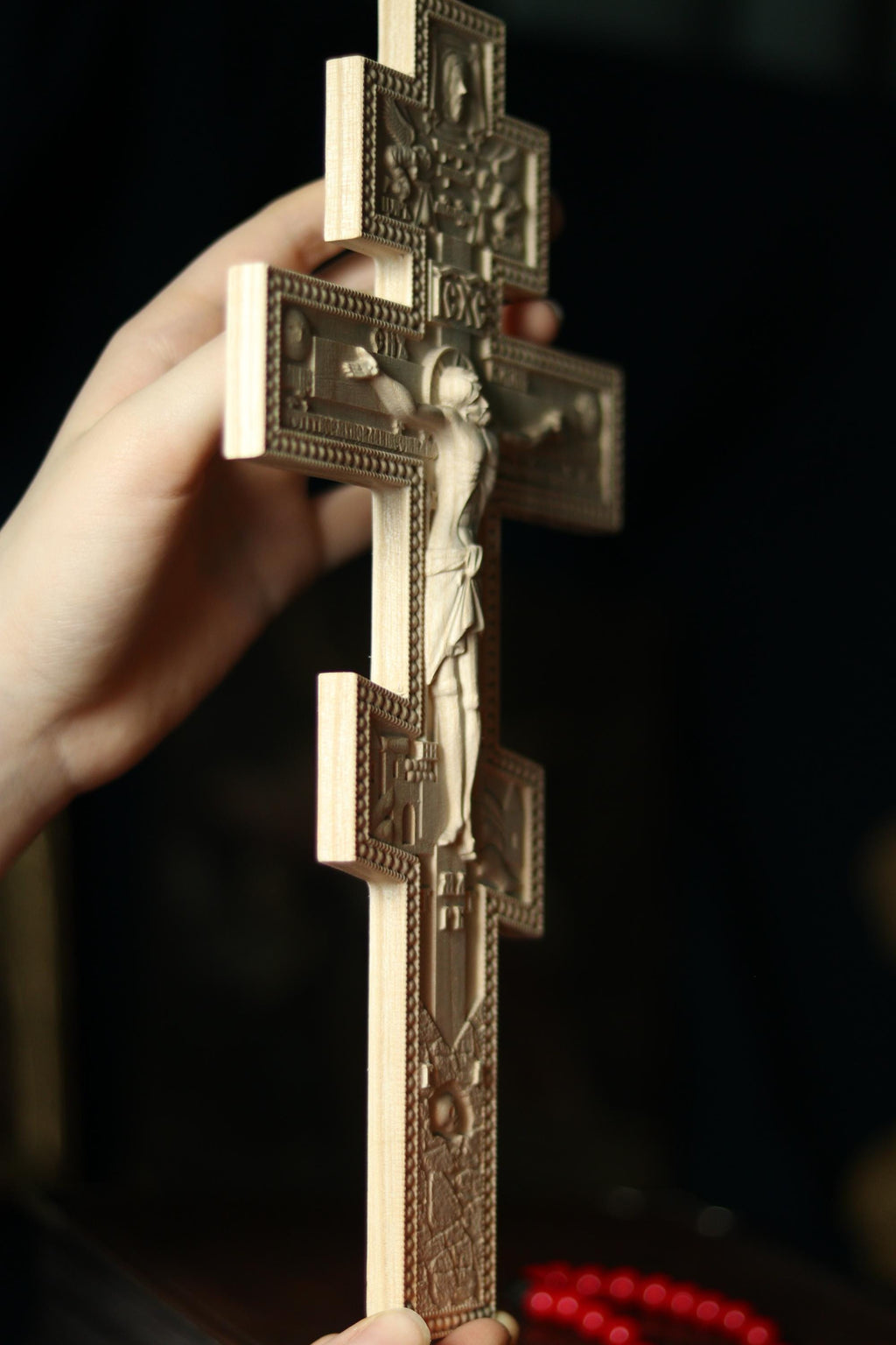 12in Beech Wood Cross, Orthodox Cross, Lord Jesus Christ