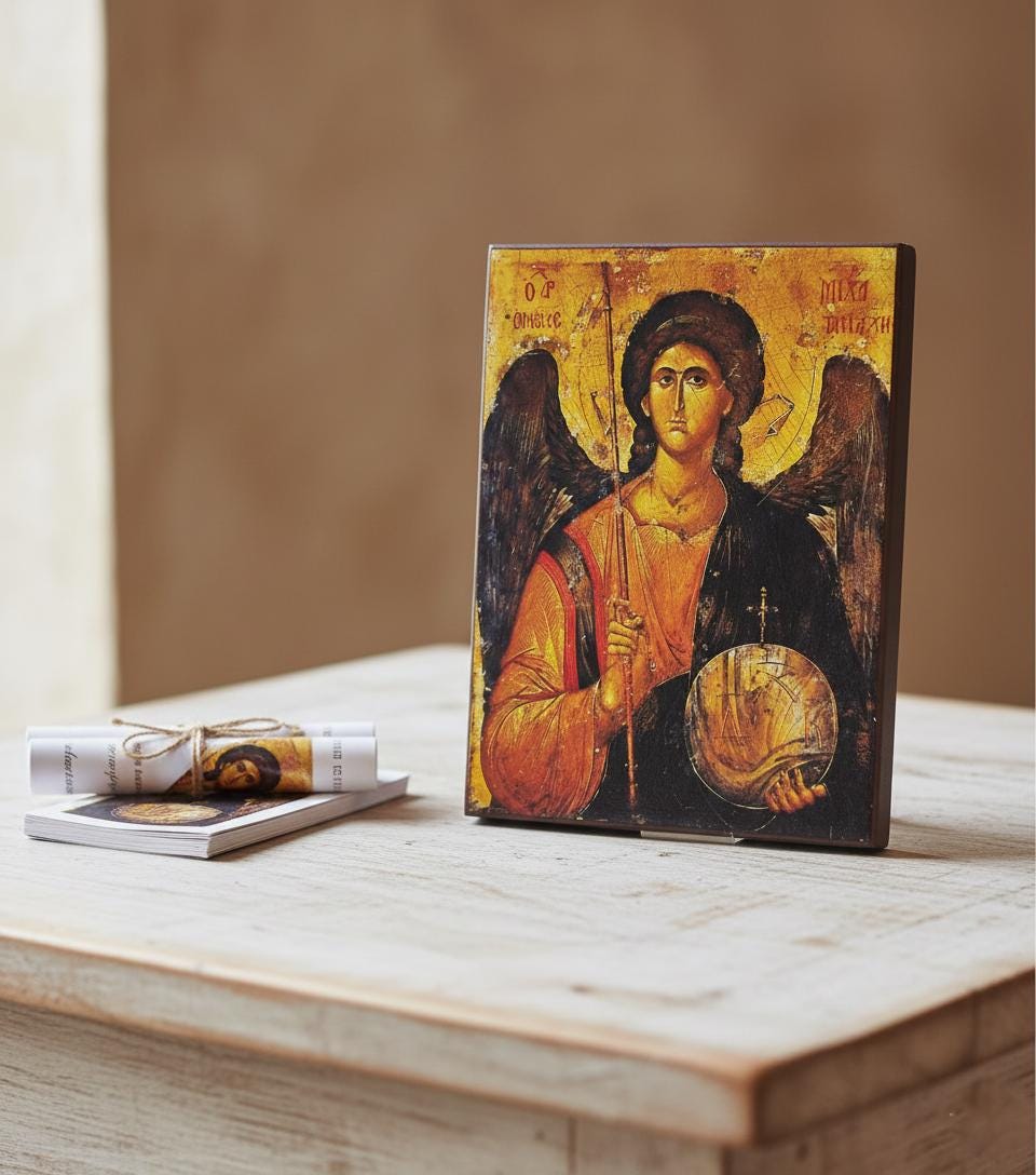 Archangel Michael Icon 16x12 cm, Wooden Icon, Orthodox Icon, Religious Gift, Christian Art, Home Decor, Angel Art